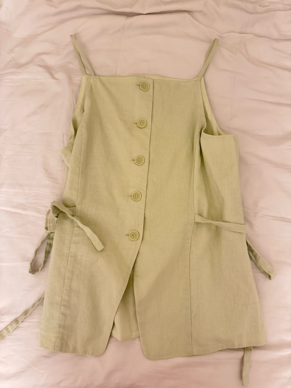 Women’s Linen-Blend Light Green Button Detail Too